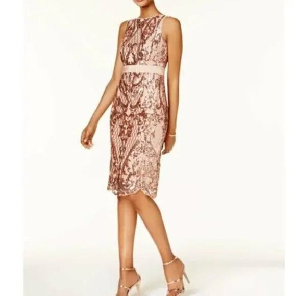 Adrianna Papell Sequin Sheath Blush Pink Knee Length Cocktail Dress Size 2 - Picture 1 of 10